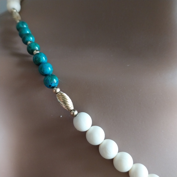 Elegant Cream and Teal Beaded Necklace Sterling Silver - Picture 3 of 14